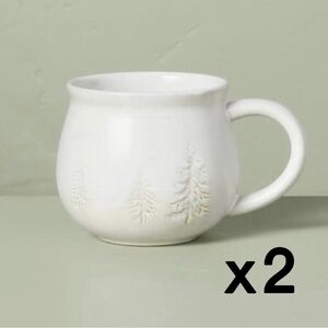 14oz Winter Trees Round Stoneware Mugs Cream (Set of 2) - Hearth & Hand